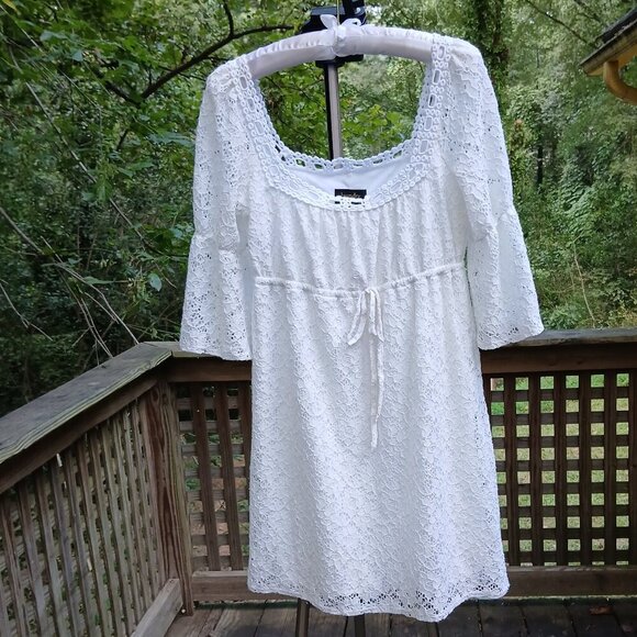 Laundry by Shelli Segal White Eyelet & Lace Babydoll Dress Sz S - Picture 8 of 8